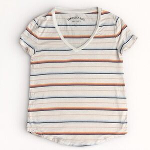 Aeropostale Multicolor Striped V-Neck Tee Size Medium
